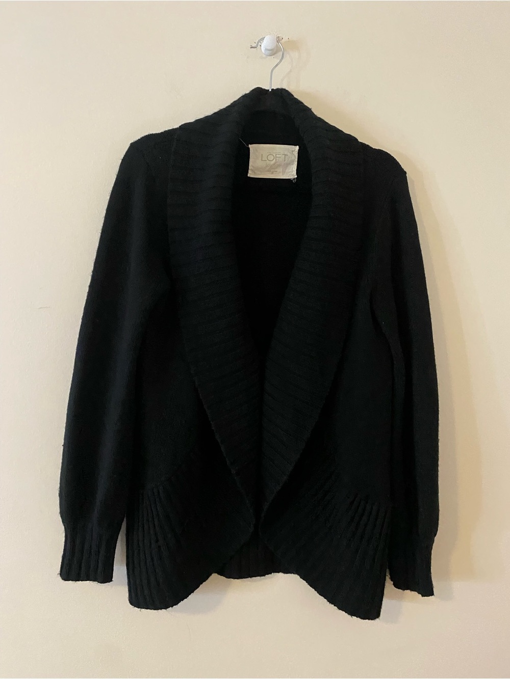 Ann Taylor LOFT Lounge Wool blend Black Shawl Collar Cardigan